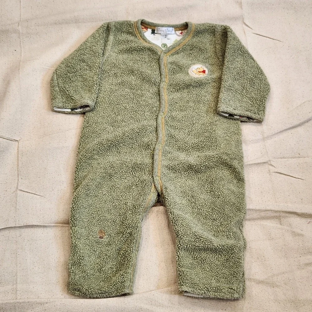 Kissy Kissy Baby Green Sherpa Fleece Bodysuit Romper Outfit Pima Cotton 3-6 Warm